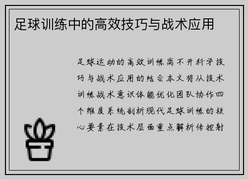 足球训练中的高效技巧与战术应用