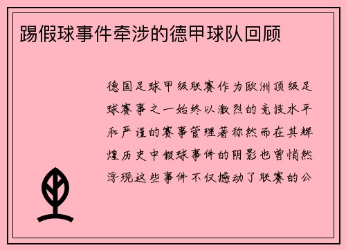 踢假球事件牵涉的德甲球队回顾