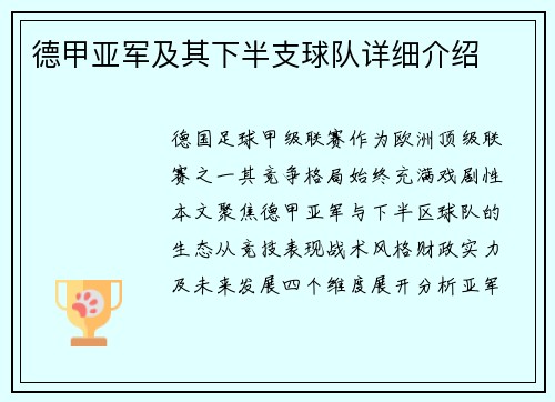 德甲亚军及其下半支球队详细介绍